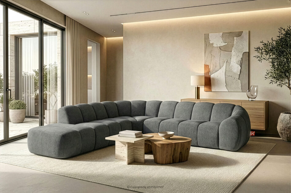 FLAVA Duży pikowany narożnik modułowy w stylu retro modern lewy popielaty popielaty - zdjęcie 10