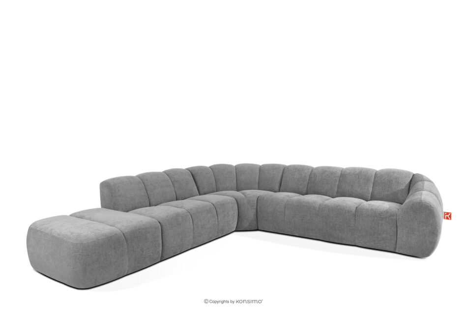 FLAVA Duży pikowany narożnik modułowy w stylu retro modern lewy jasny popielaty jasny popielaty - zdjęcie 2