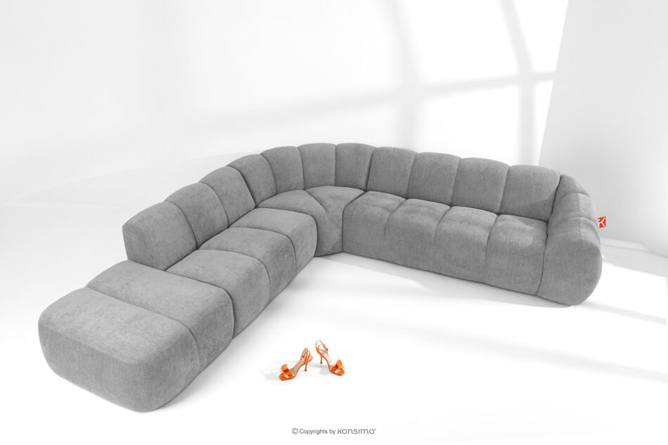 FLAVA Duży pikowany narożnik modułowy w stylu retro modern lewy jasny popielaty jasny popielaty - zdjęcie 1