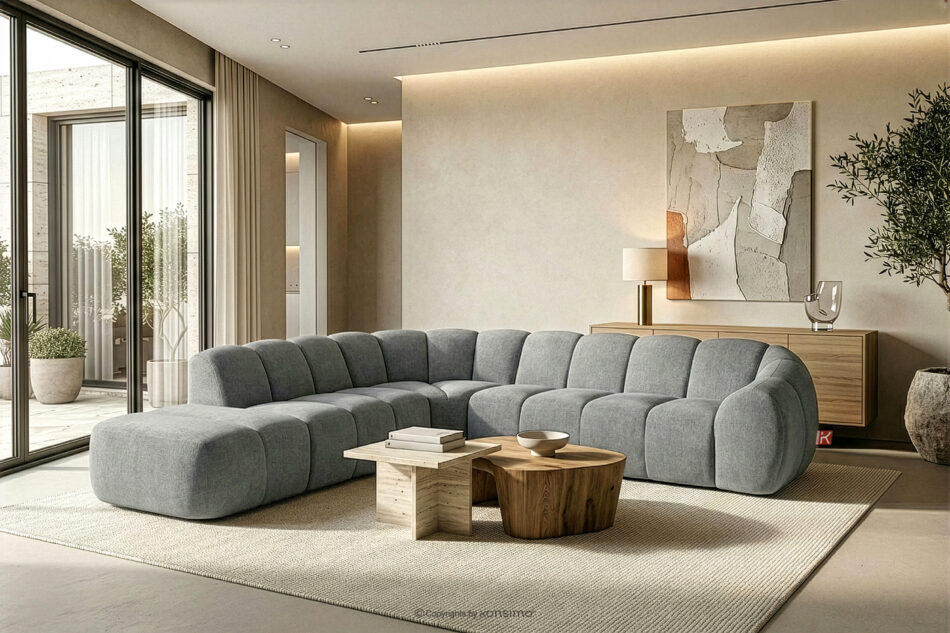 FLAVA Duży pikowany narożnik modułowy w stylu retro modern lewy jasny popielaty jasny popielaty - zdjęcie 10