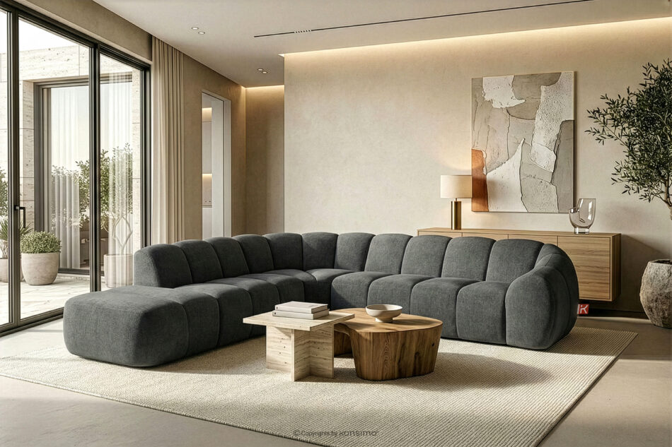 FLAVA Duży pikowany narożnik modułowy w stylu retro modern lewy grafitowy grafitowy - zdjęcie 10