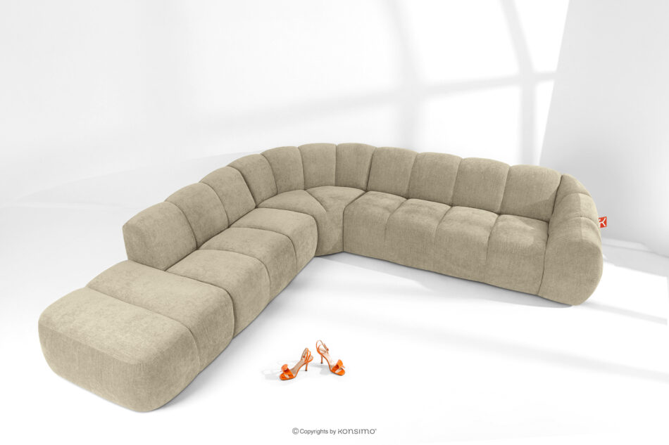 FLAVA Duży pikowany narożnik modułowy w stylu retro modern lewy piaskowy piaskowy - zdjęcie 1