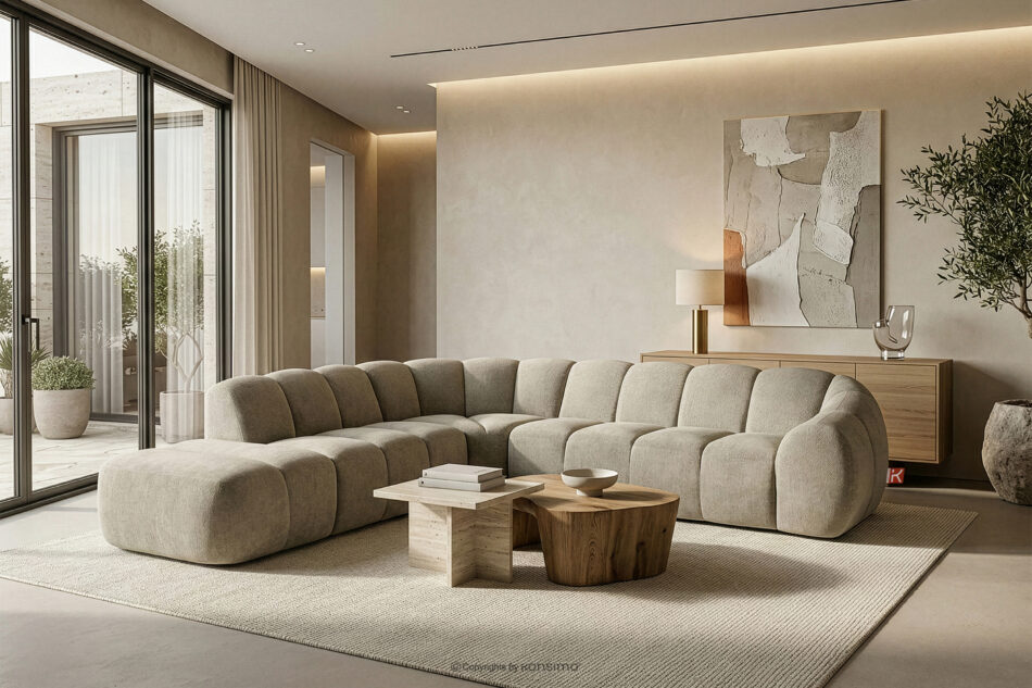 FLAVA Duży pikowany narożnik modułowy w stylu retro modern lewy piaskowy piaskowy - zdjęcie 10