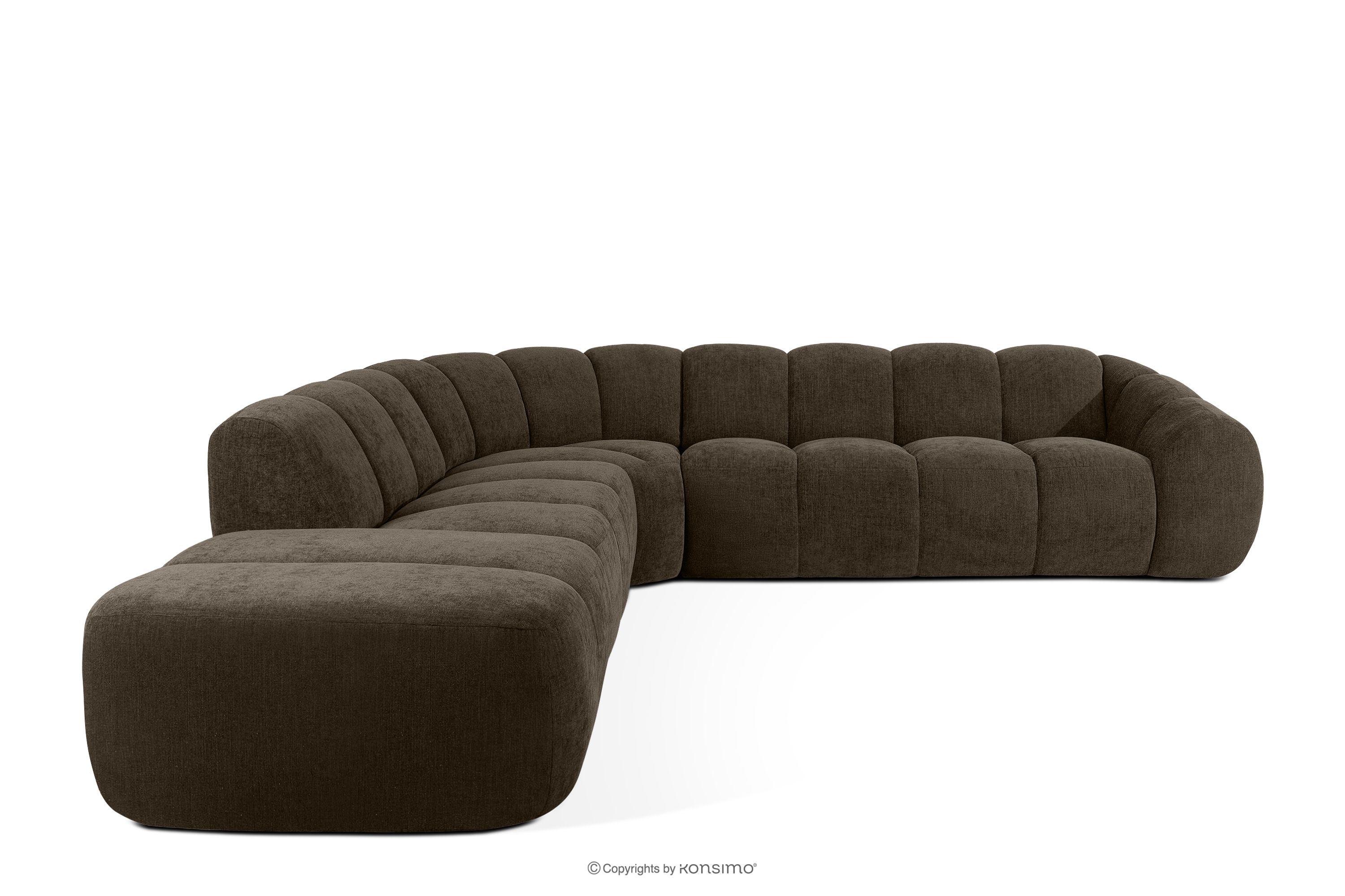 Duży pikowany narożnik modułowy w stylu retro modern lewy brązowy FLAVA