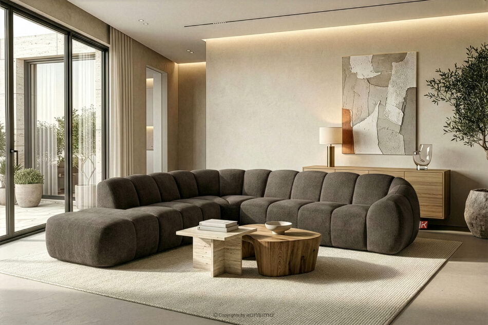 FLAVA Duży pikowany narożnik modułowy w stylu retro modern lewy brązowy brązowy - zdjęcie 10