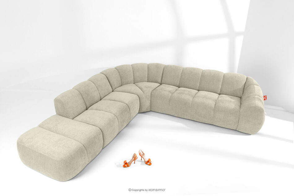 FLAVA Duży pikowany narożnik modułowy w stylu retro modern lewy ecru ecru - zdjęcie 1