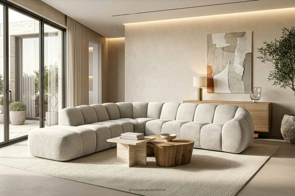 FLAVA Duży pikowany narożnik modułowy w stylu retro modern lewy ecru ecru - zdjęcie 10