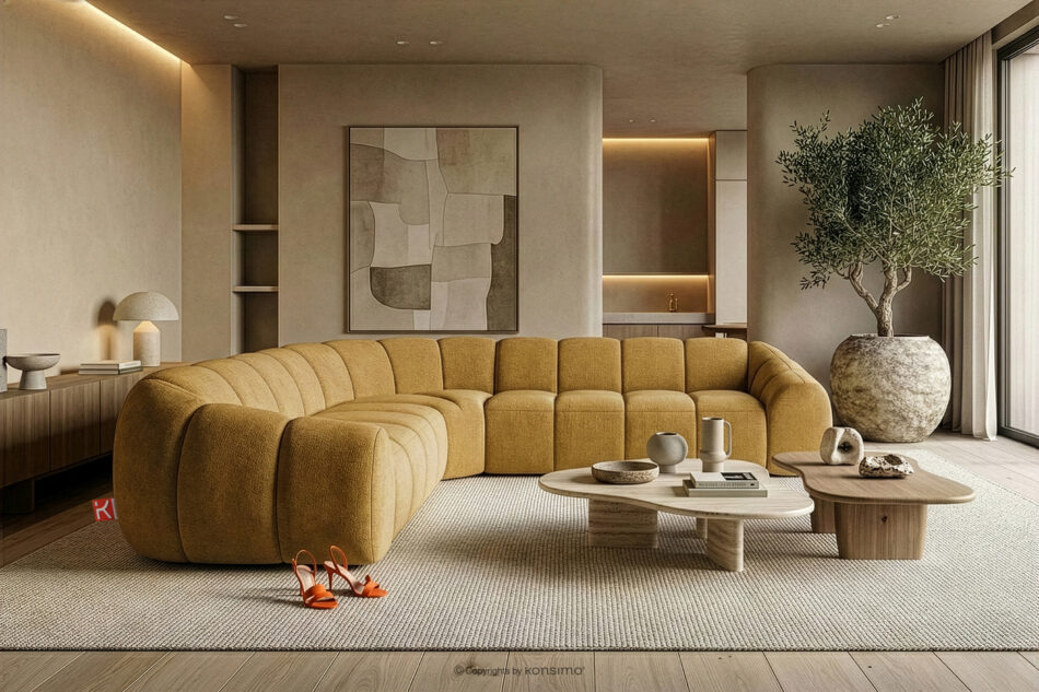 FLAVA Modułowy narożnik w stylu modern retro prawy/lewy miodowy miodowy - zdjęcie 9