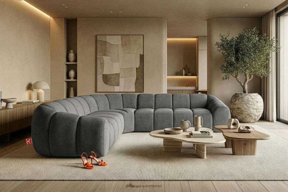 FLAVA Modułowy narożnik w stylu modern retro prawy/lewy popielaty popielaty - zdjęcie 9