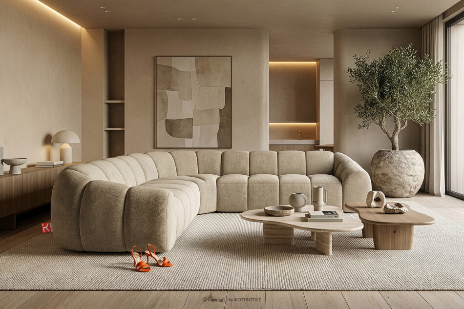 FLAVA Modułowy narożnik w stylu modern retro prawy/lewy piaskowy piaskowy - zdjęcie 9