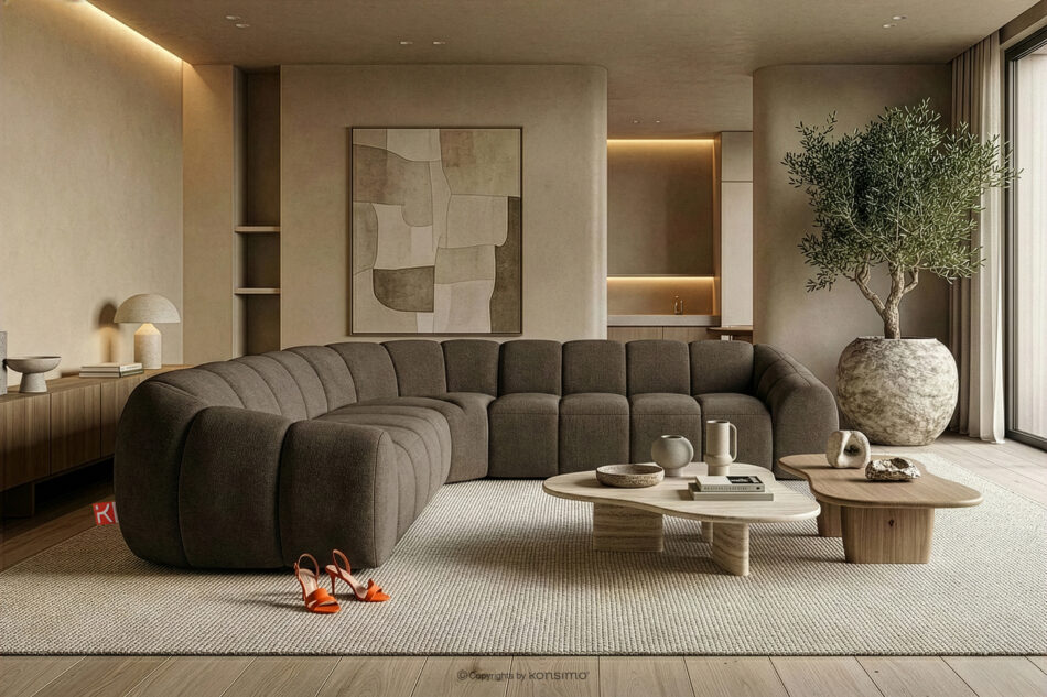 FLAVA Modułowy narożnik w stylu modern retro prawy/lewy brązowy brązowy - zdjęcie 9