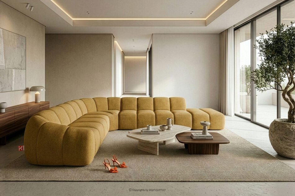 FLAVA Modułowy narożnik curve w stylu retro modern prawy miodowy miodowy - zdjęcie 10