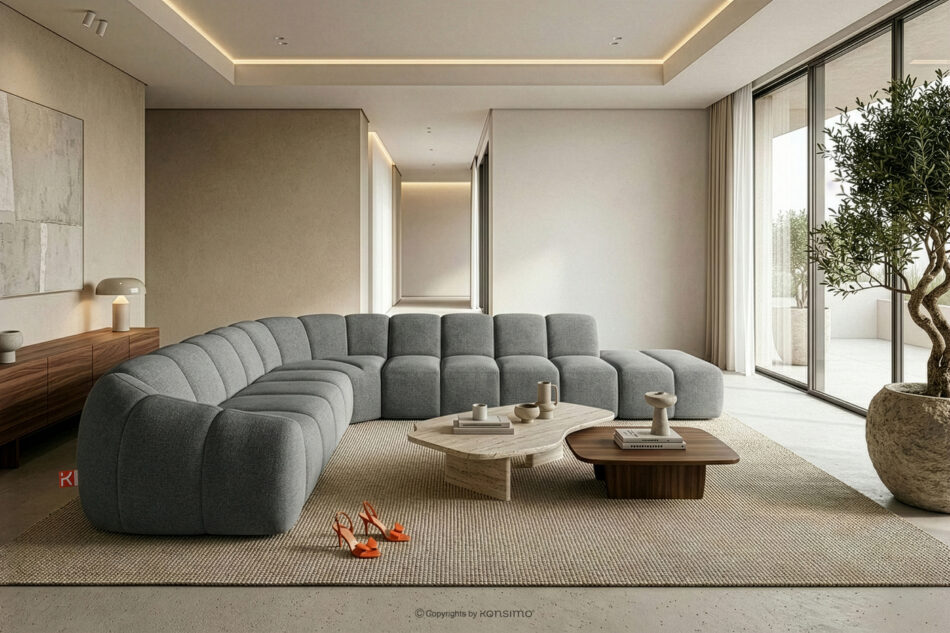 FLAVA Modułowy narożnik curve w stylu retro modern prawy popielaty popielaty - zdjęcie 10