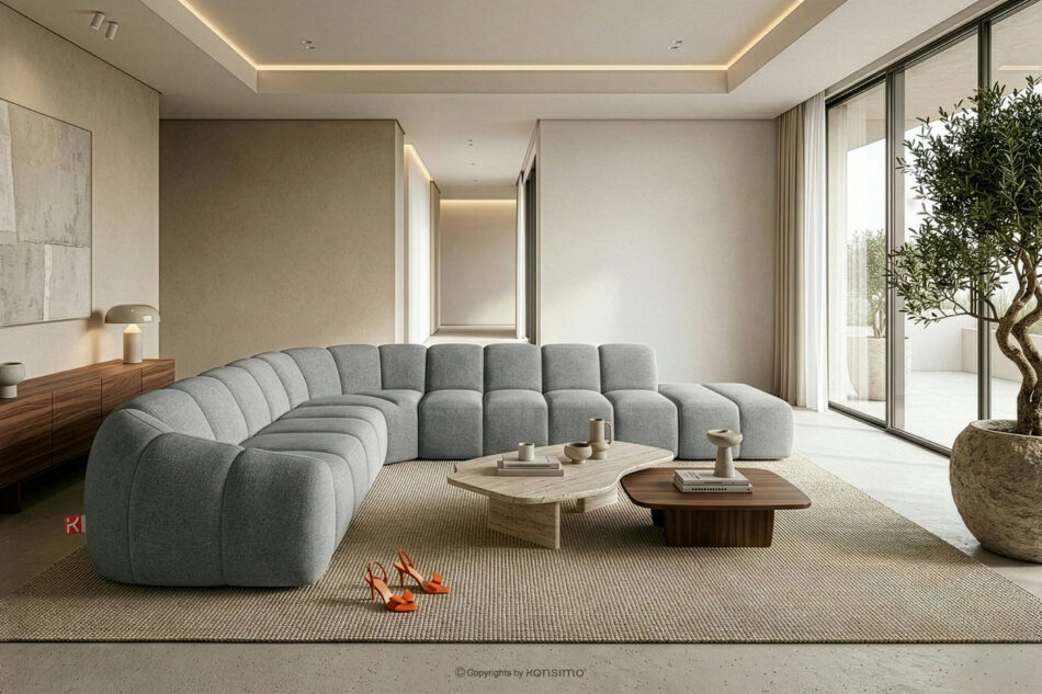 FLAVA Modułowy narożnik curve w stylu retro modern prawy jasny popielaty jasny popielaty - zdjęcie 10