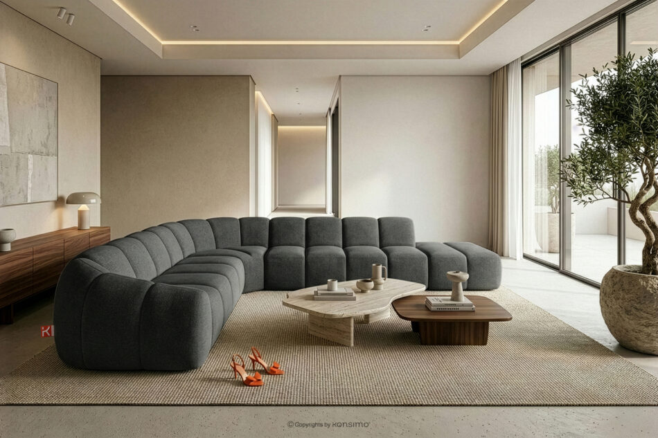 FLAVA Modułowy narożnik curve w stylu retro modern prawy grafitowy grafitowy - zdjęcie 10