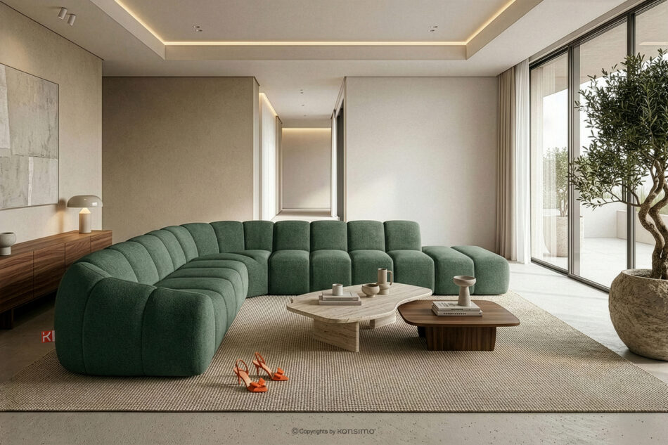 FLAVA Modułowy narożnik curve w stylu retro modern prawy ciemny zielony ciemny zielony - zdjęcie 10