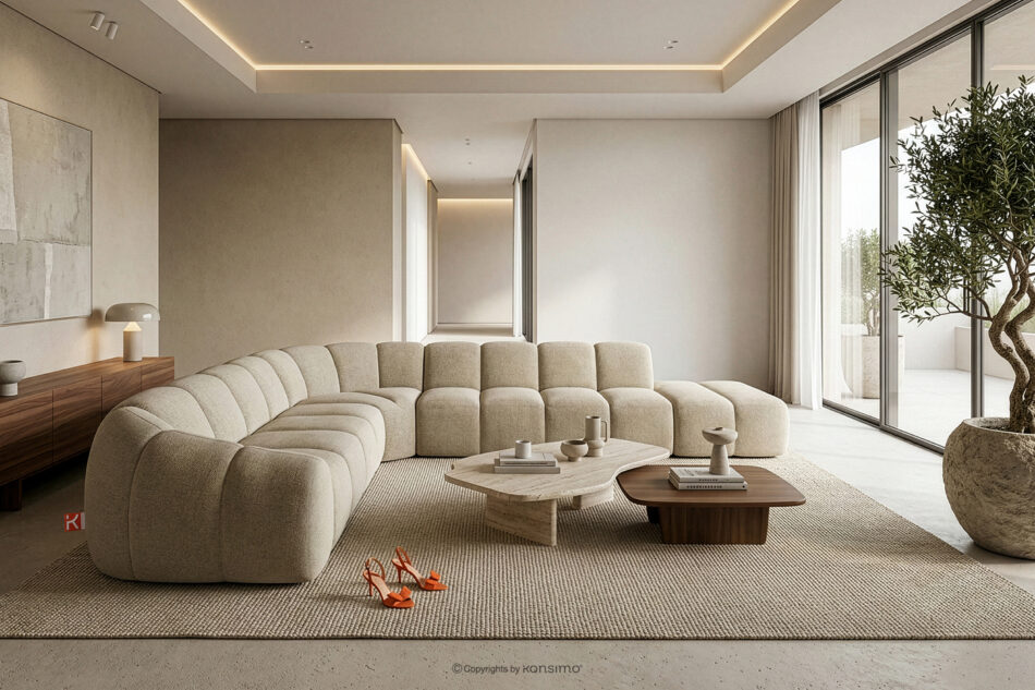 FLAVA Modułowy narożnik curve w stylu retro modern prawy piaskowy piaskowy - zdjęcie 10