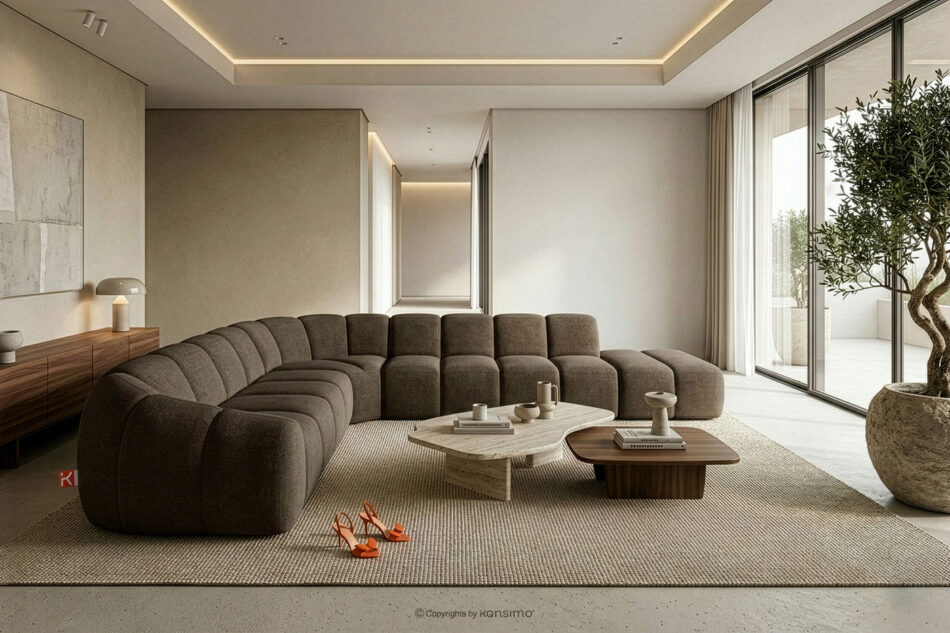 FLAVA Modułowy narożnik curve w stylu retro modern prawy brązowy brązowy - zdjęcie 10