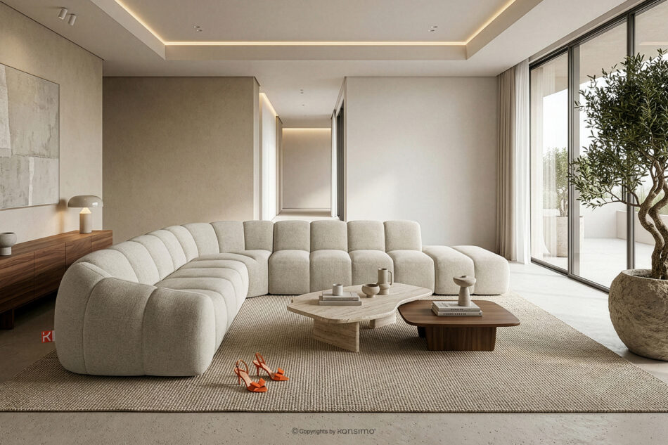 FLAVA Modułowy narożnik curve w stylu retro modern prawy ecru ecru - zdjęcie 10