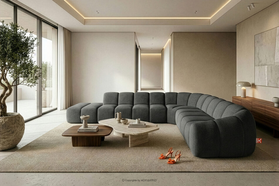 FLAVA Modułowy narożnik curve w stylu retro modern lewy grafitowy grafitowy - zdjęcie 10