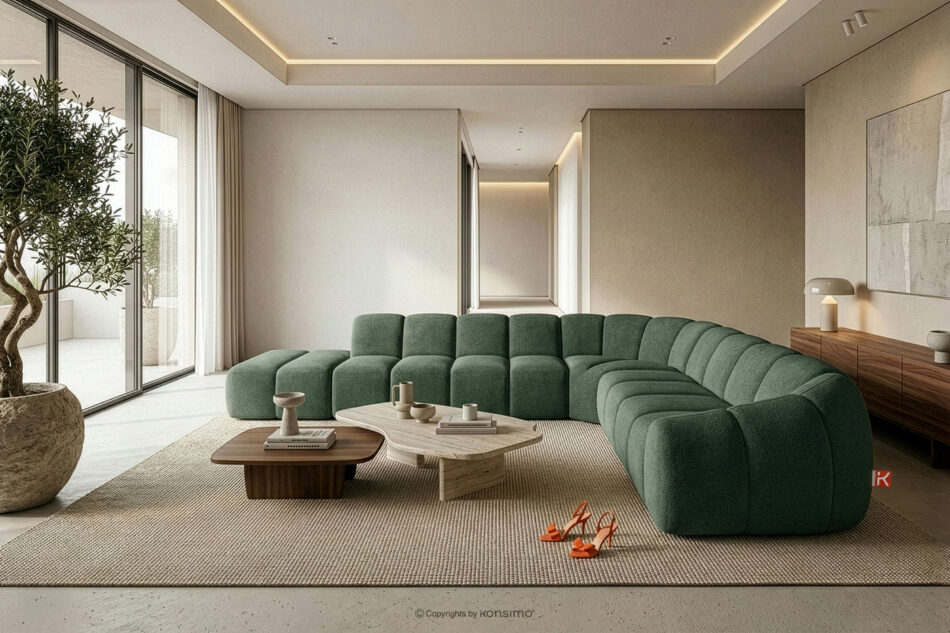 FLAVA Modułowy narożnik curve w stylu retro modern lewy ciemny zielony ciemny zielony - zdjęcie 10