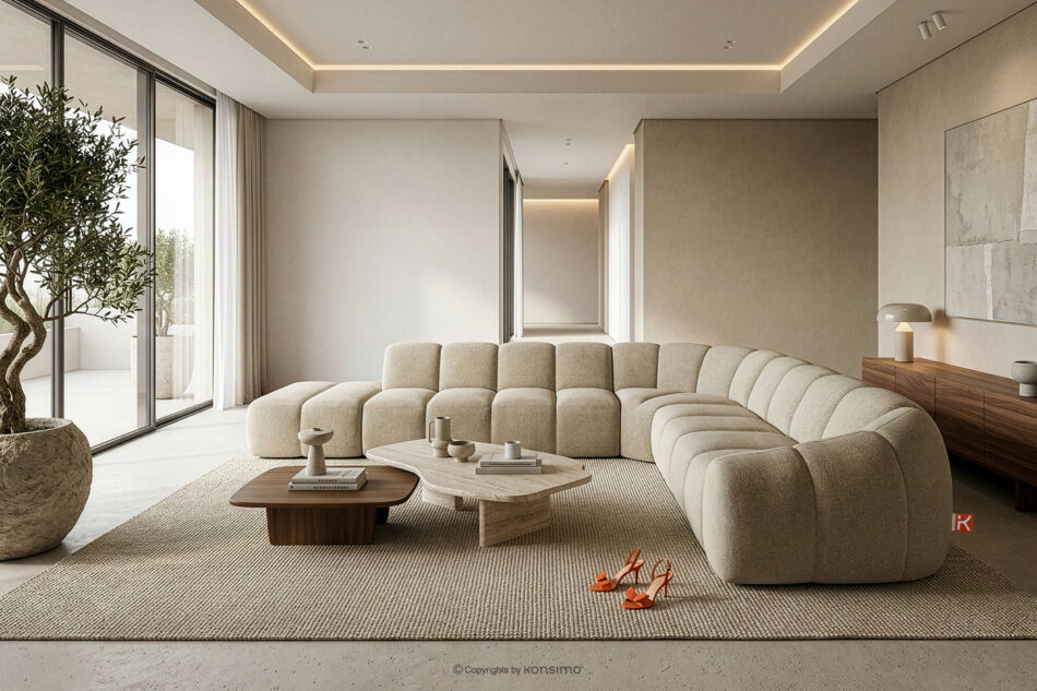 FLAVA Modułowy narożnik curve w stylu retro modern lewy piaskowy piaskowy - zdjęcie 10