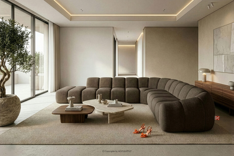 FLAVA Modułowy narożnik curve w stylu retro modern lewy brązowy brązowy - zdjęcie 10