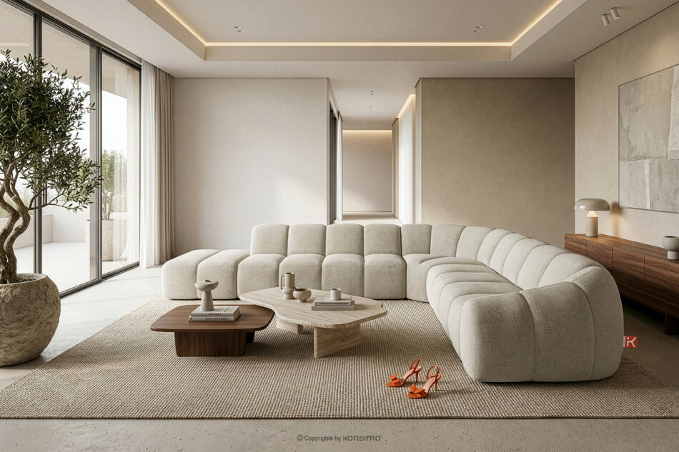 FLAVA Modułowy narożnik curve w stylu retro modern lewy ecru ecru - zdjęcie 10