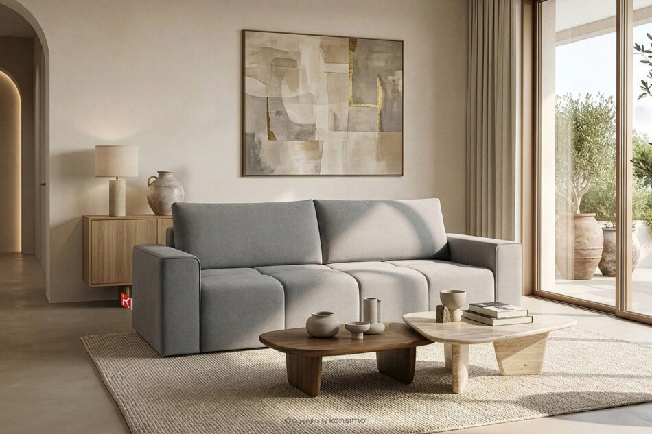 LIGULA Nowoczesna sofa rozkładana w tkaninie szenilowej jasny szary jasny szary - zdjęcie 15