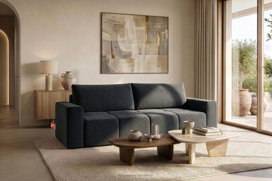 LIGULA Nowoczesna sofa rozkładana w tkaninie szenilowej ciemny szary ciemny szary - zdjęcie 15