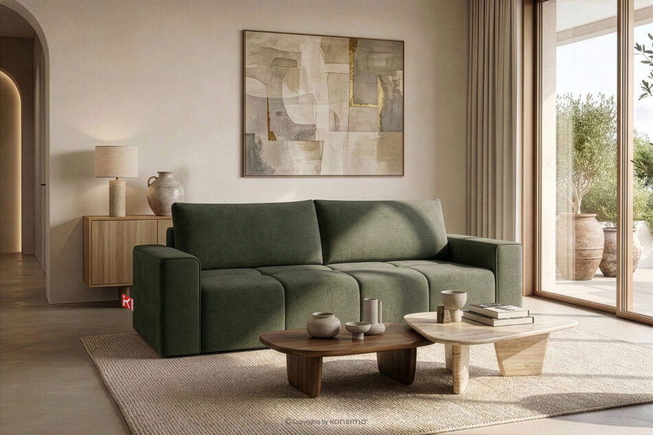 LIGULA Nowoczesna sofa rozkładana w tkaninie szenilowej ciemny zielony ciemny zielony - zdjęcie 15