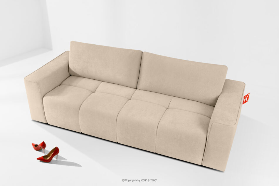 LIGULA Nowoczesna sofa rozkładana w tkaninie szenilowej jasny beżowy jasny beżowy - zdjęcie 1