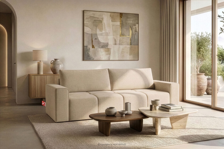 LIGULA Nowoczesna sofa rozkładana w tkaninie szenilowej jasny beżowy jasny beżowy - zdjęcie 15