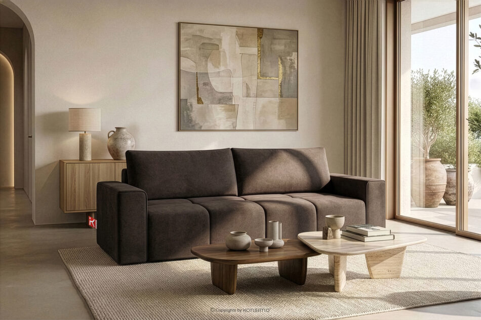 LIGULA Nowoczesna sofa rozkładana w tkaninie szenilowej brązowy brązowy - zdjęcie 15