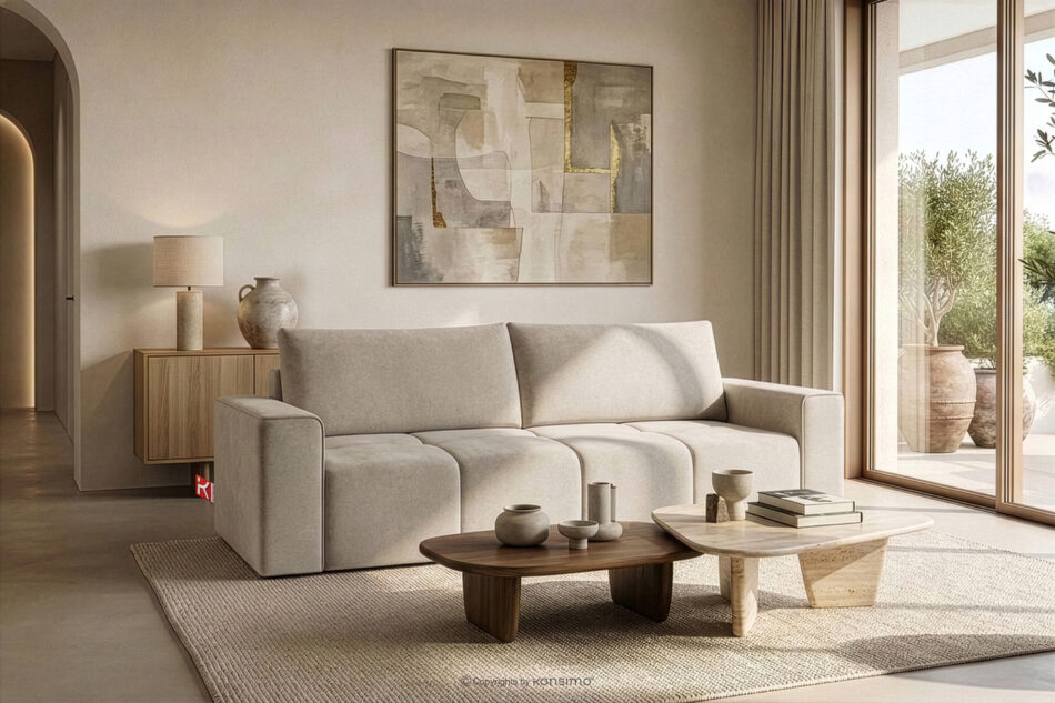 LIGULA Nowoczesna sofa rozkładana w tkaninie szenilowej szarobeżowy szarobeżowy - zdjęcie 15