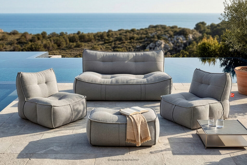 LOVIA Wygodna sofa ogrodowa w tkaninie plecionej outdoorowej czarny/biały czarny/biały - zdjęcie 20