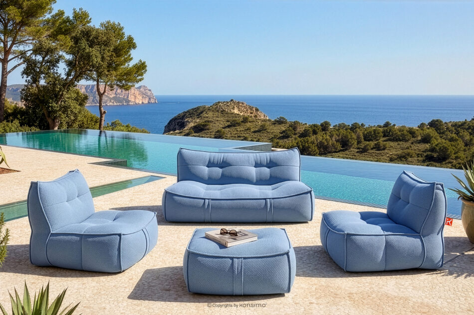LOVIA Wygodna sofa ogrodowa w tkaninie plecionej outdoorowej granatowy/biały granatowy/biały - zdjęcie 20