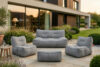 LOVIA Komplet mebli ogrodowych sofa fotel puf w tkaninie plecionej outdoorowej czarny/biały czarny/biały - zdjęcie 38