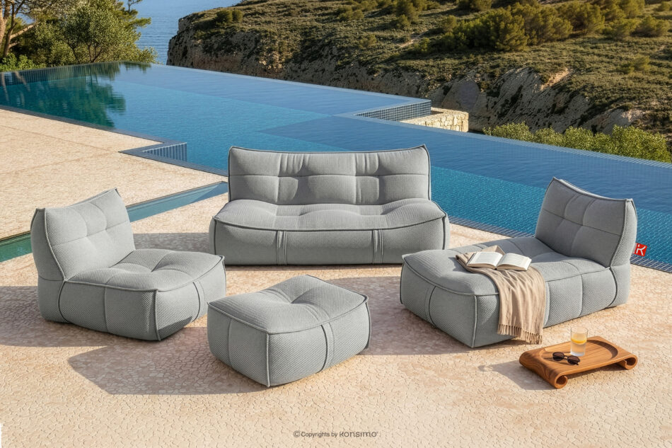 LOVIA Meble ogrodowe sofa fotel szezlong puf tkanina pleciona outdoorowa czarny/biały czarny/biały - zdjęcie 1