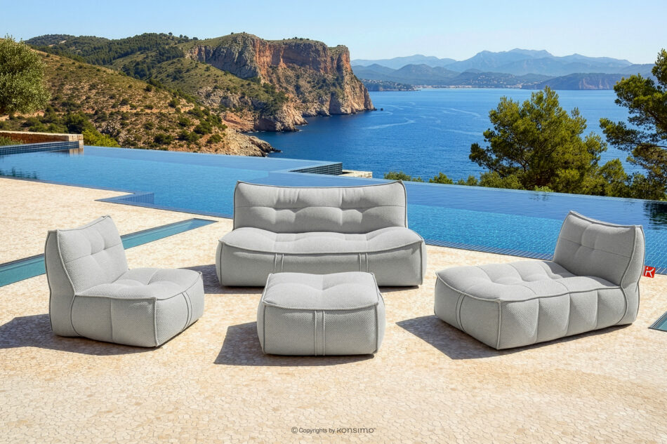 LOVIA Zestaw mebli ogrodowych sofa fotel szezlong puf tkanina pleciona outdoorowa ciemny szary/biały ciemny szary/biały - zdjęcie 1