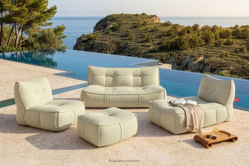 LOVIA Zestaw mebli ogrodowych sofa fotel szezlong puf tkanina pleciona outdoorowa jasny zielony/biały jasny zielony/biały - zdjęcie 1