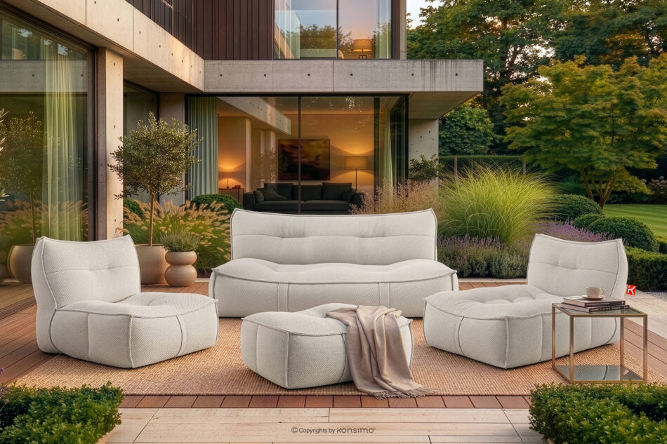 LOVIA Meble ogrodowe sofa fotel szezlong puf tkanina pleciona outdoorowa czerwony/biały czerwony/biały - zdjęcie 42
