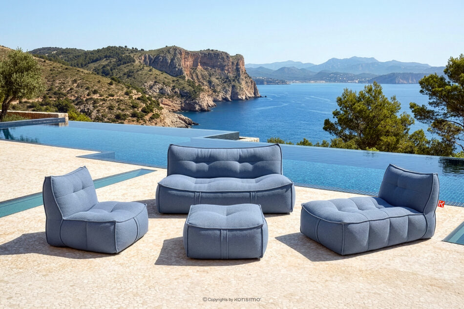 LOVIA Meble ogrodowe sofa fotel szezlong puf tkanina pleciona outdoorowa granatowy/biały granatowy/biały - zdjęcie 1