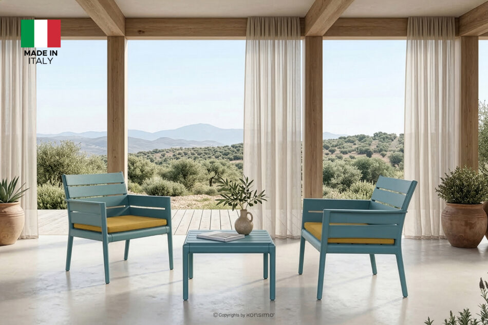 MITTU Zestaw mebli na taras polipropylen 2x krzesło, stolik kawowy miętowy/żółty miętowy/żółty - zdjęcie 1