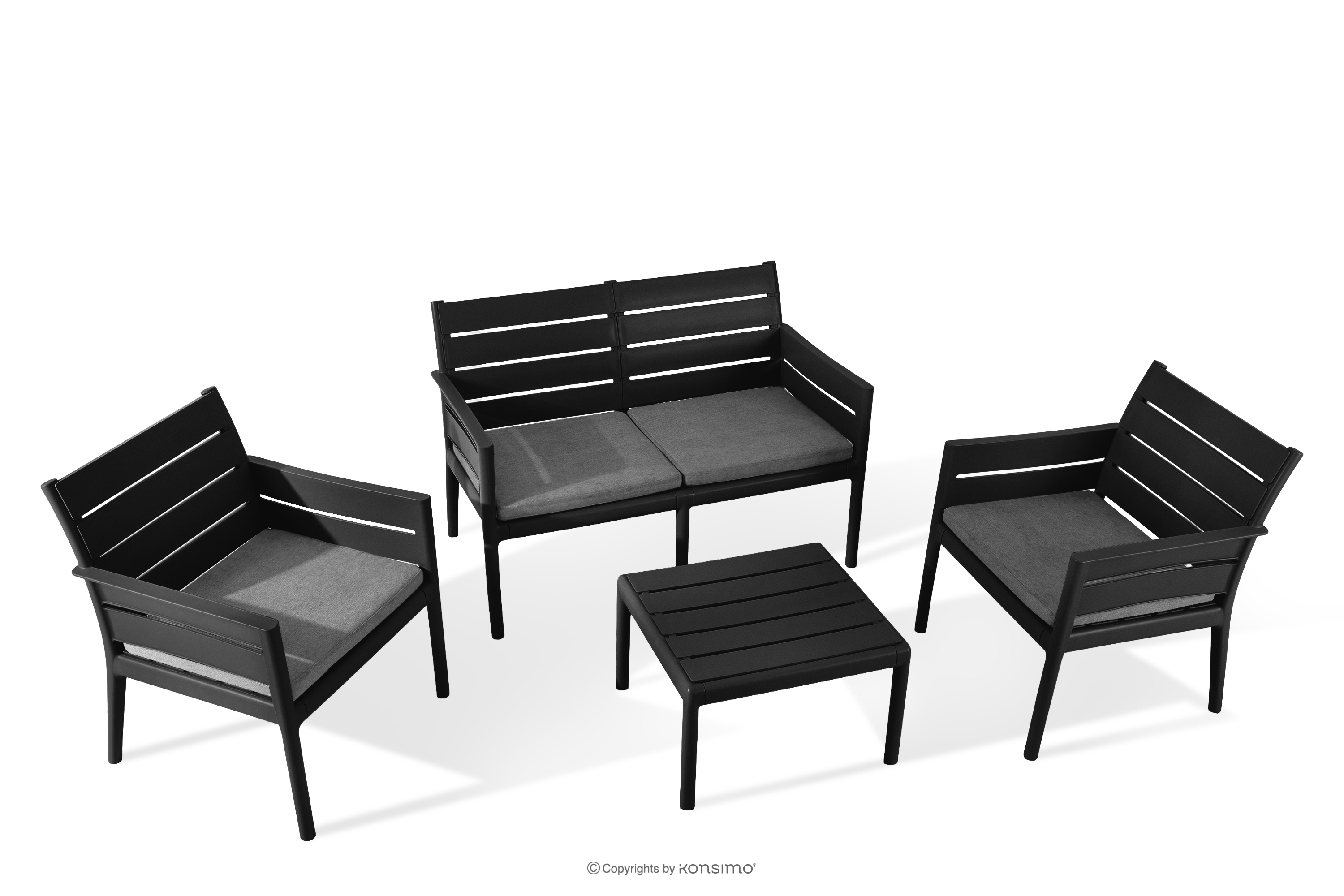 Zestaw mebli ogrodowych polipropylen sofa, 2x krzesło, stolik kawowy antracytowy/szary