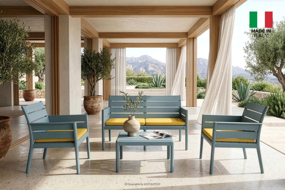 MITTU Zestaw mebli na taras polipropylen sofa, 2x krzesło, stolik kawowy miętowy/żółty miętowy/żółty - zdjęcie 1