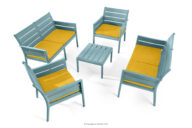 Zestaw mebli na taras polipropylen 2x sofa, 2x krzesło, stolik kawowy miętowy/żółty