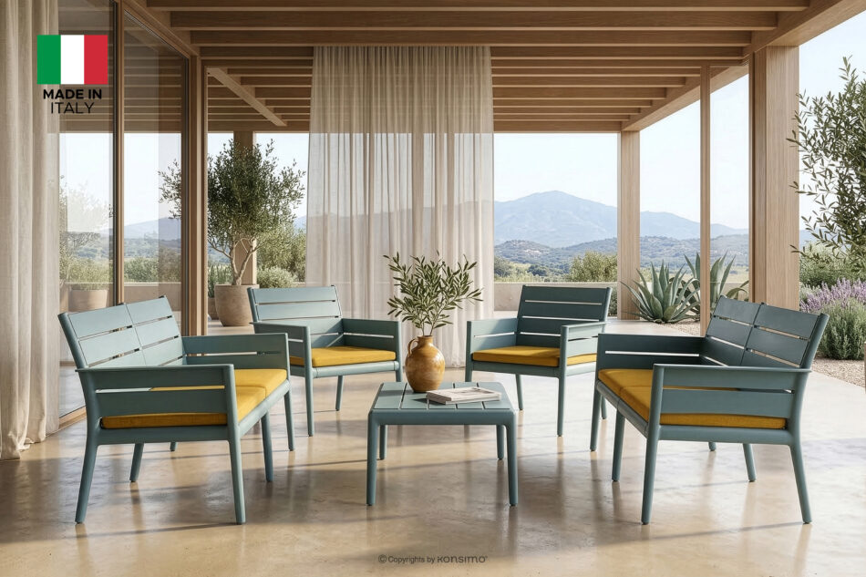 MITTU Zestaw mebli na taras polipropylen 2x sofa, 2x krzesło, stolik kawowy miętowy/żółty miętowy/żółty - zdjęcie 1