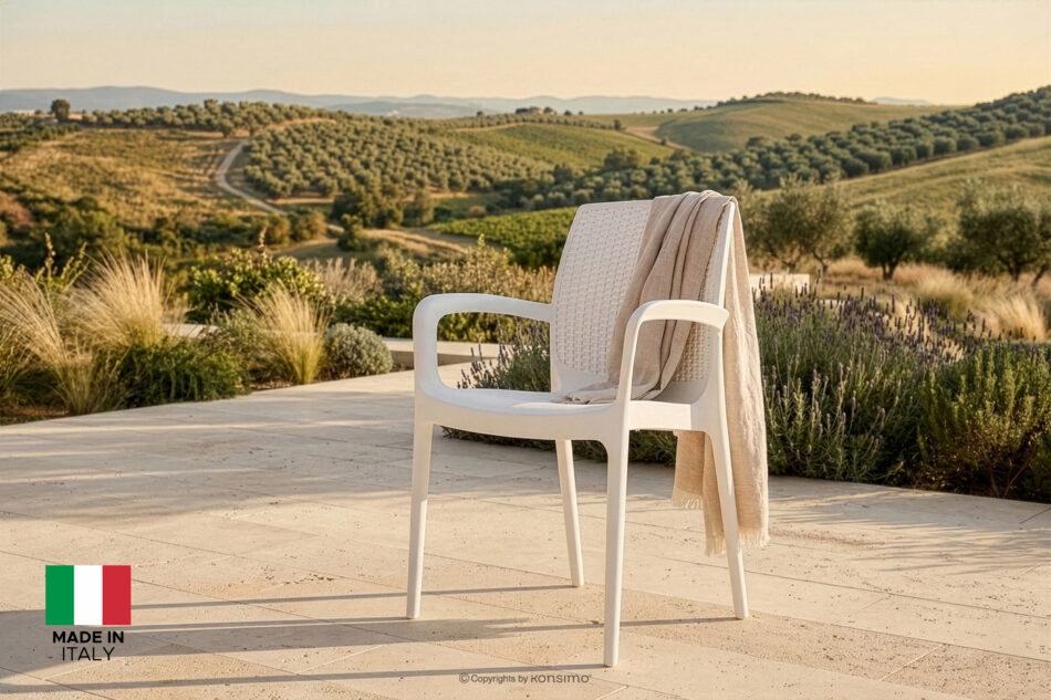 RANTU Krzesło ogrodowe z podłokietnikami polipropylen 4 szt. biały biały - zdjęcie 16