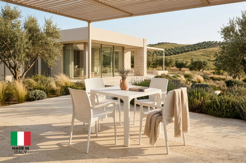 RANTU Krzesło ogrodowe z podłokietnikami polipropylen 4 szt. biały biały - zdjęcie 1